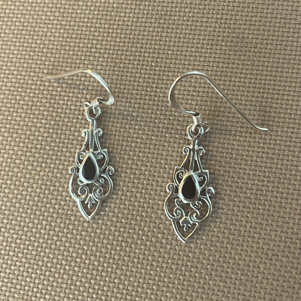 Elegant Silver and Black Teardrop Earrings